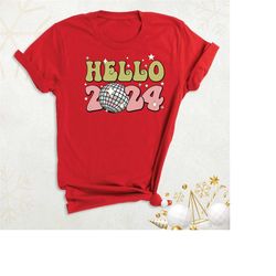 hello 2024 shirt, happy new year tshirt, christmas holiday family shirt, retro christmas shirt, new year party shirt, fu