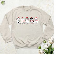 cute cats valentine sweatshirt, cat lover hoodie, hearts cat sweater, funny valentine day sweatshirt, cat mom long sleev