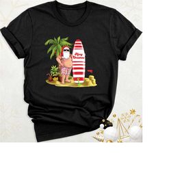 tropical beach christmas shirt, summer santa surf tee, christmas in july shirt, funny christmas vacation shirt, beach pa