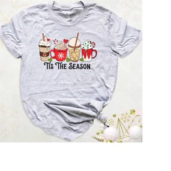 tis the season shirt, christmas coffee tshirt, women christmas holiday shirt, retro christmas latte shirt, winter snowfl
