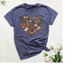 books heart shirt, book lover gift shirt for women, library shirt, bookworm book nerd shirt, motivational book reader sh