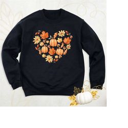 fall heart sweatshirt, thanksgiving pumpkin crewneck sweatshirt, fall season hoodie, retro fall sweatshirt, pumpkin autu