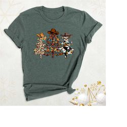 christmas western shirt, cowboy christmas tree shirt, cow print christmas trees tee, funny christmas farm shirt, farm gi