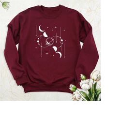 moon phase sweatshirt, aesthetic boho hoodie, celestial sweatshirt, mystical moon sweater, yoga meditation hoodie, moon