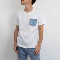 vintage-inspired t-shirt. distressed light blue denim pocket t-shirt. unisex. regular fit. premium cotton. original desi