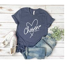 christian shirt, god tshirt, inspirational gift, bible verse t-shirt, chosen by god, heart graphic tee, gift for baptism