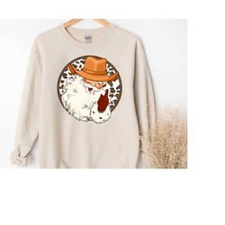 cowboy christmas sweater, sweatshirt santa claus cowboy, hello christmas in the countryside, santa claus, cow girl sweat