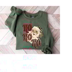 ho ho ho santa sweatshirt, vintage santa claus sweatshirt, leopard santa hooded sweatshirt, santa claus vintage sweatshi