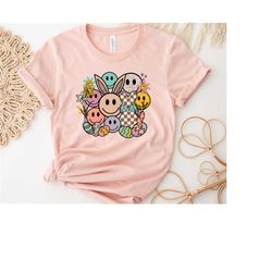 happy bunny graphics t-shirt, joyful easter shirt, easter shirt, easter shirts for women, ladies' rabbit, rabbit rabbit