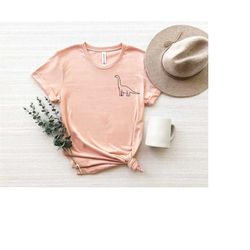 long neck, dinosaur shirt, pocket shirt, brachiosaurus jurassic animal cute shirt, brontosaurus cute shirt, womans tee,