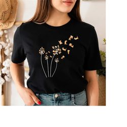 dandelion corgi flower t-shirt, cute dog lovers gift shirt, gift for dog mom, funny dog shirt, dog owner women shirt, pe