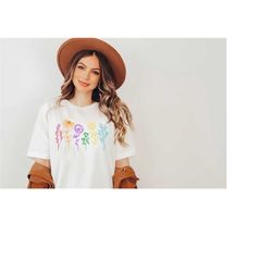 colorful wild flowers shirt, wildflower tshirt, floral shirt, botanical shirt, flower shirt, nature lover shirt,ladies s