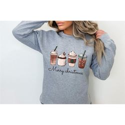 christmas coffee sweatshirt, christmas sweatshirt, shirt, coffee lover gift worker winter christmas snowman latte coffee