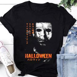 halloween michael myers japanese poster graphic t-shirt, michael myers shirt fan gifts, michael myers halloween shirt, m