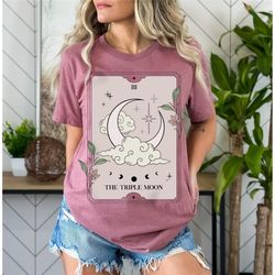the triple moon tarot card shirt, triple goddess t-shirt, celestial moon phase top tee, mystical moon phase shirt, magic