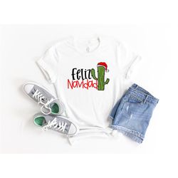 feliz navidad shirt, cute feliz navidad christmas shirt, spanish christmas shirt, cactus christmas raglan shirts, southe