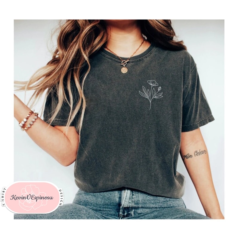 Flower Pocket Shirt, Flower Shirt, Floral Shirt, Floral Top, Yoga, Boho Shirt, Wildflower shirt, Wild Flower Pocket Shirt, Plant Graphic Tee.jpg