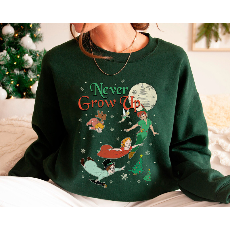 Never Grow Up Flying Into Christmas Disney Peter Pan Merry Xmas Shirt Family Matching Walt Disney World Shirt Gift Ideas Men Women.jpg