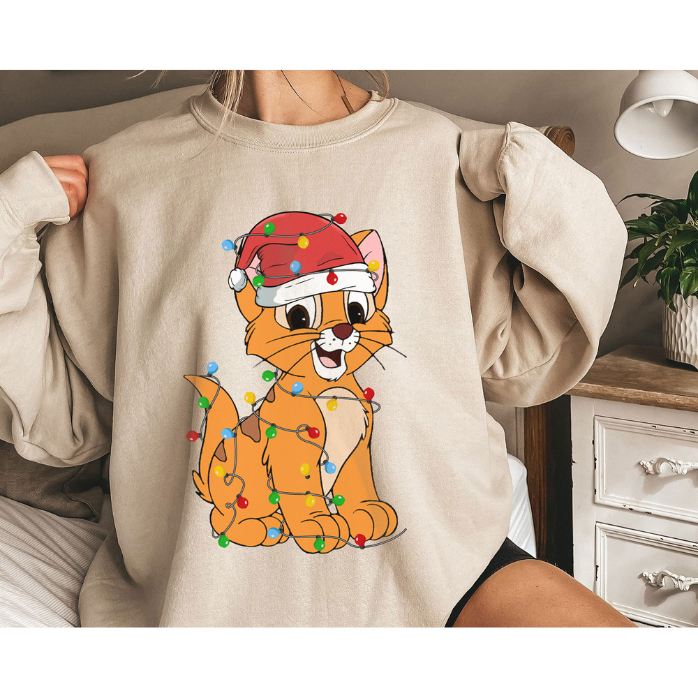 Oliver and Company Wear Santa Hat With Christmas Light Disney Cat A Very Merry Shirt Family Matching Walt Disney World Shirt Gift Ideas.jpg