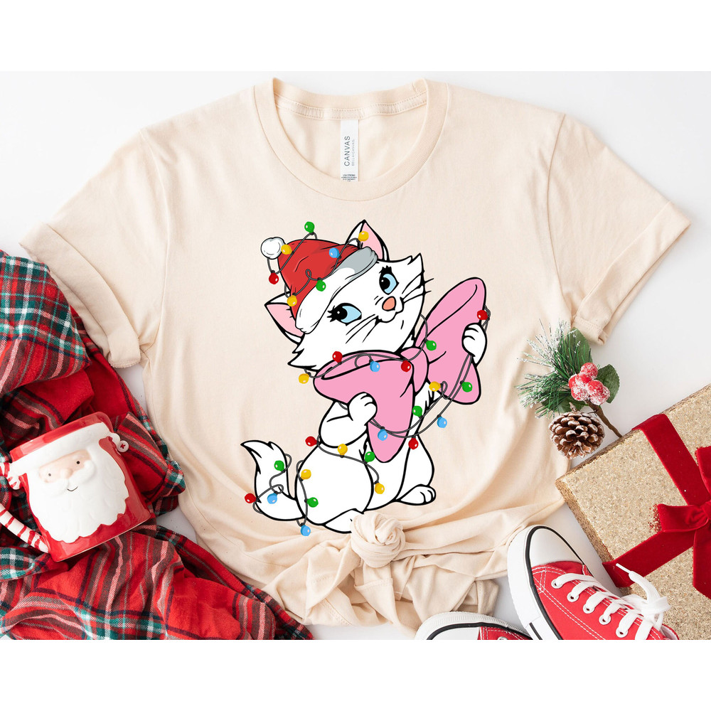The Aristocats Marie Wear Santa Hat With Christmas Light Disney Cat A Very Merry Shirt Family Matching Walt Disney World Shirt Gift Ideas.jpg
