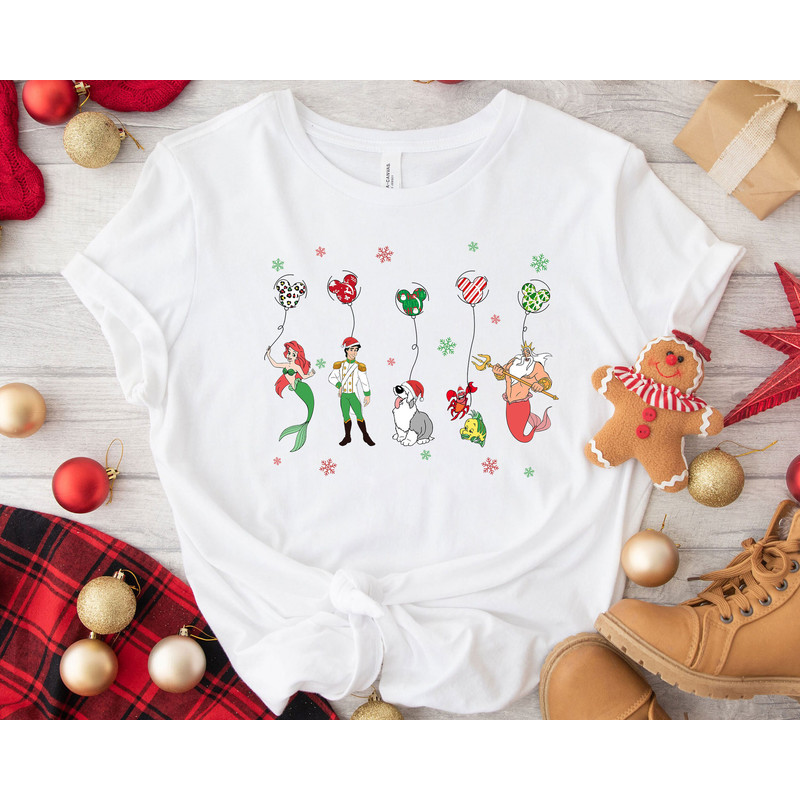 The Little Mermaid With Mickey Ear Balloons A Very Merry Christmas Shirt Family Matching Walt Disney World Shirt Gift Ideas Men Women.jpg