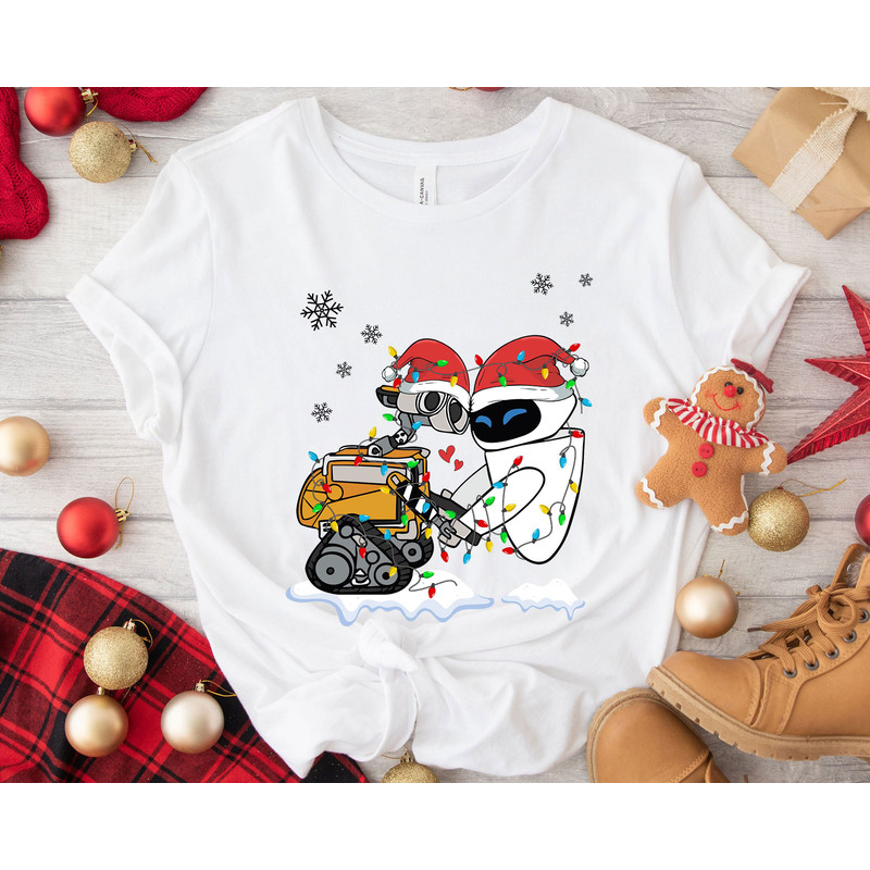 Wall E Eve Christmas Light Merry Christmas Xmas Light Santa Hat Christmas Tree Shirt Family Matching Walt Disney World Shirt Gift Ideas.jpg