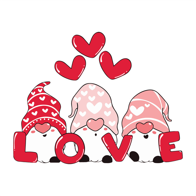 Cute Three Pink Gnomes And LOVE Text With Hearts SVG.png