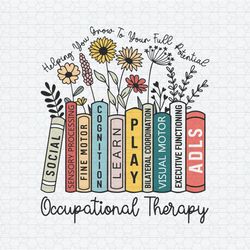retro occupational therapy floral books svg