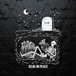 retro skeleton reading rip read in peace svg