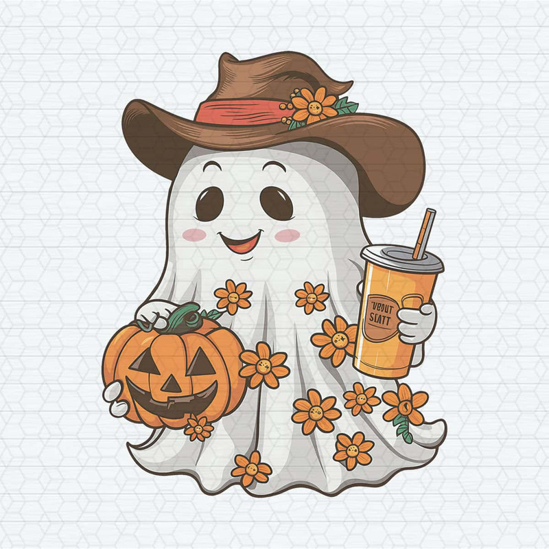 Cute Ghost Halloween Bougie Ghost Cowboy Ghost PNG.jpg