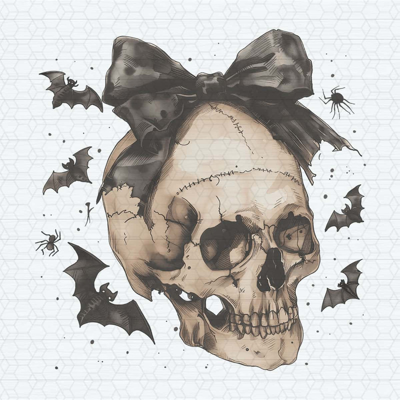 Vintage Halloween Skull Bow Gothic Skeleton PNG.jpg
