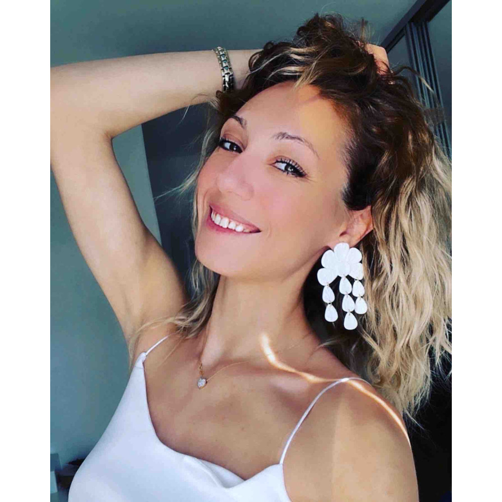 Big Statement Flower Clay Earrings White Flower Spring Summer Earrings Gift For Her Chandelier Earrings 0