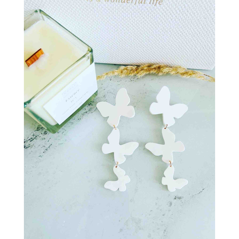 Butterfly Clay Earrings Large And Long Summer Earrings White Butterfly Gift For Her 1