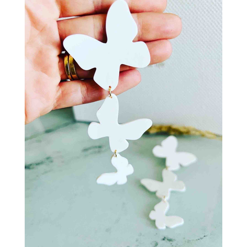 Butterfly Clay Earrings Large And Long Summer Earrings White Butterfly Gift For Her 2
