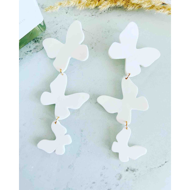 Butterfly Clay Earrings Large And Long Summer Earrings White Butterfly Gift For Her 3