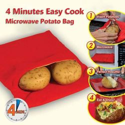 1PCS Red Microwave Potato Bag – Reusable, Washable, Quick Cooking Kitchen Gadget