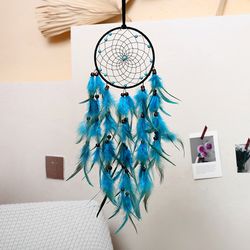 Nordic Style Blue Feather Dream Catcher Wall Hanging