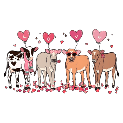 Retro Cow Lover Valentines Day PNG