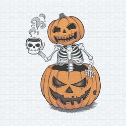 coffee lover pumpkin headed skeleton png