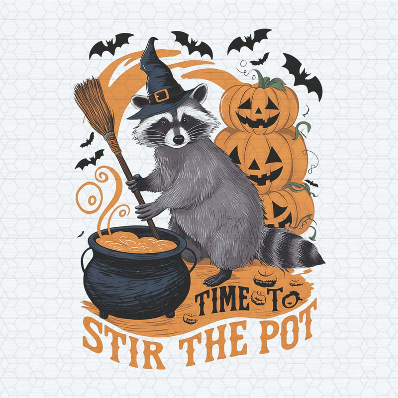 Time To Stir The Pot PNG Funny Raccoon Witch Retro Halloween PNG.jpg