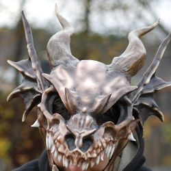 diy dragon full face mask, lightweight 3d printed serpentine dragon mask, fantasy horned dragon mask