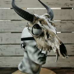 helmet (crown) deer skull on the head, musk deer skull, fantasy mask, cosplay mask, macabre mask, horror mask