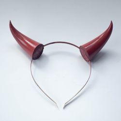 red devil horns, lightweight 3d printed headset accessories, realistic fantasy cosplay red demon horns