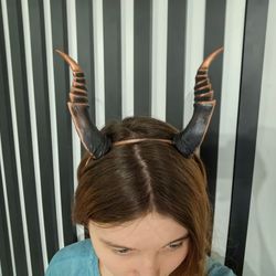 dragon horns, aged copper devil horns, dragon horns, horns headband, fantasy cosplay horns for halloween