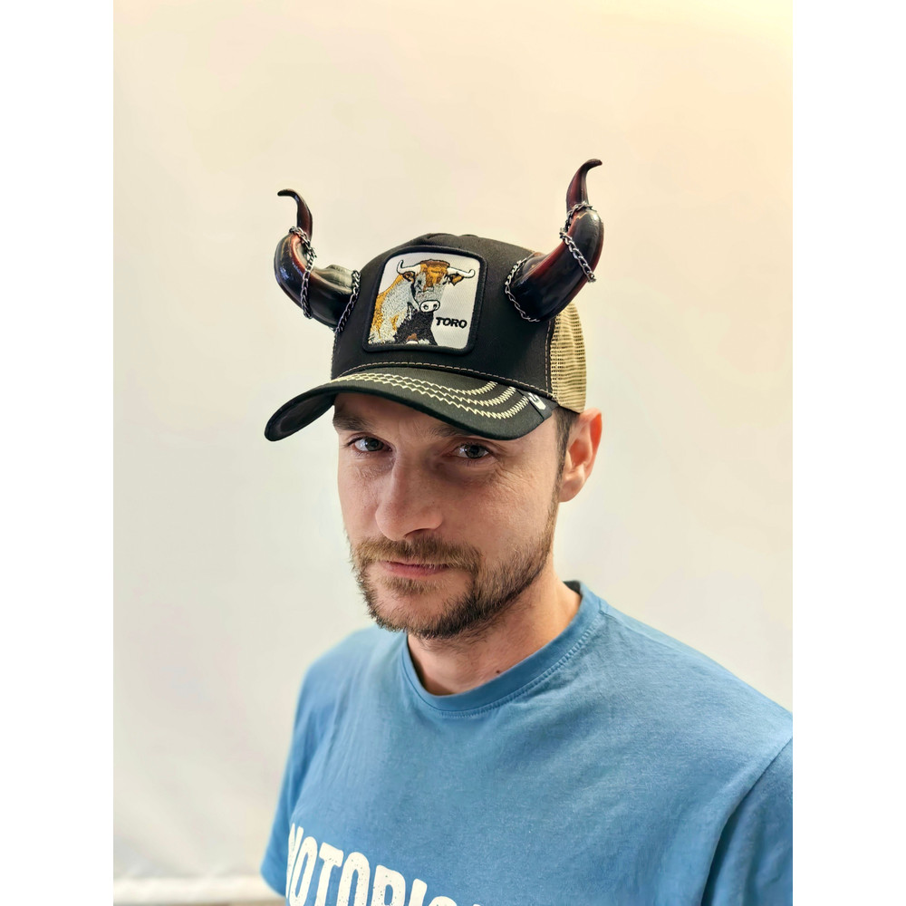 Baseball Cap With Devil Horns With Black And Red Bull Horns For Halloween Photoshoot Realistic Fant 2