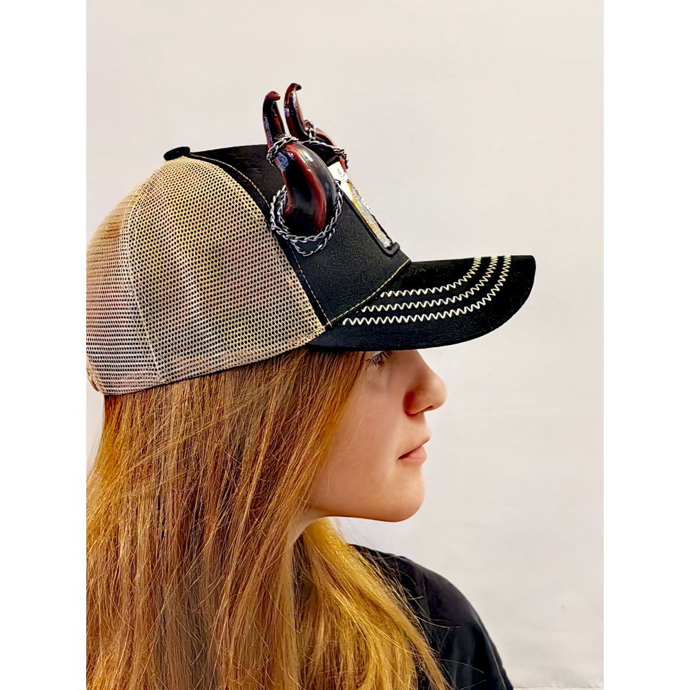 Baseball Cap With Devil Horns With Black And Red Bull Horns For Halloween Photoshoot Realistic Fant 4