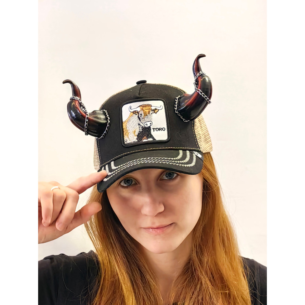 Baseball Cap With Devil Horns With Black And Red Bull Horns For Halloween Photoshoot Realistic Fant 5