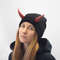Black Beanie With Red Devil Horns Slouchy Fishermanstyle Beanie With Bull Horns For Halloween Photo 0