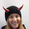 Black Beanie With Red Devil Horns Slouchy Fishermanstyle Beanie With Bull Horns For Halloween Photo 1