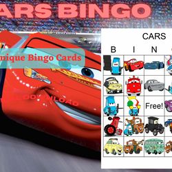 cars disney printable bingo, lightning mcqueen bingo, mater bingo, disney movie bingo, cartoon bingo, interactive bingo
